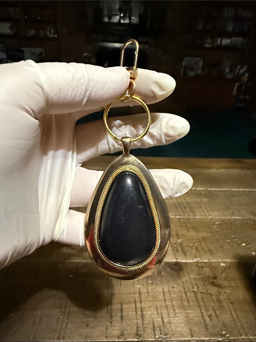 Gold-Tone Teardrop Pendant with Black Stone - for keychains or bags